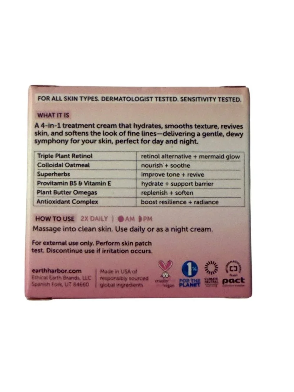 Earth Harbor Siren Silk Bio-Retinol Hydration Cream 2 oz 60 mL Sea Retinol Collo